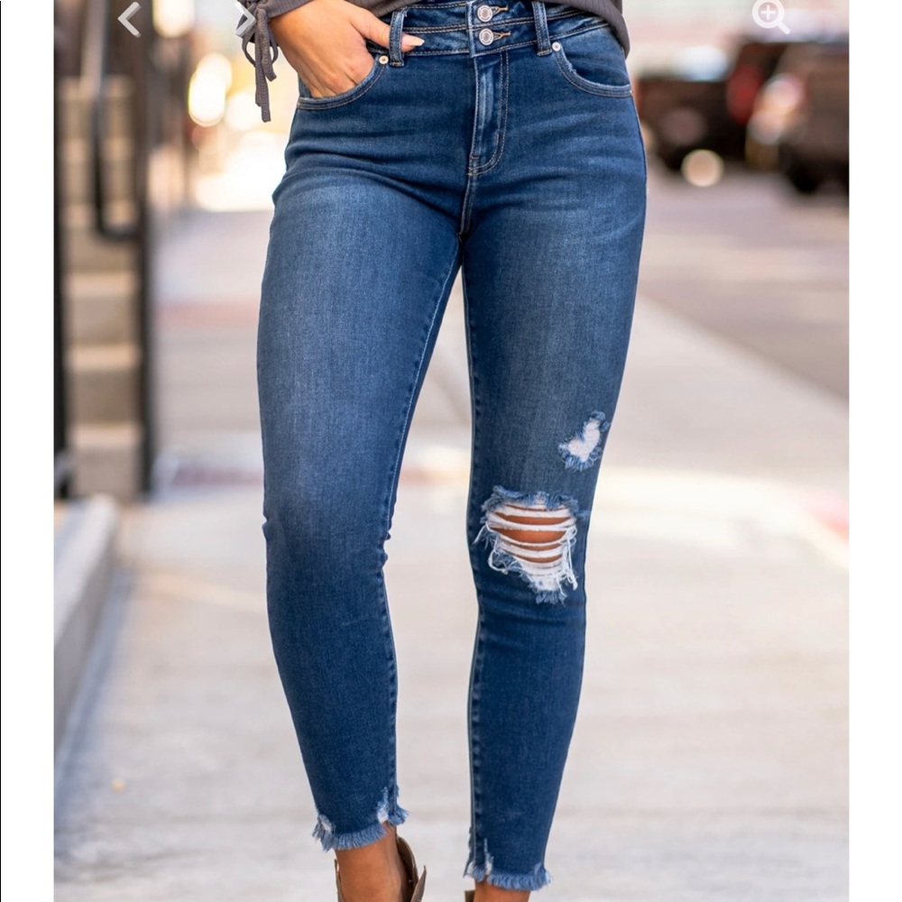 KanCan High Waist Distressed Dark Ankle Jean